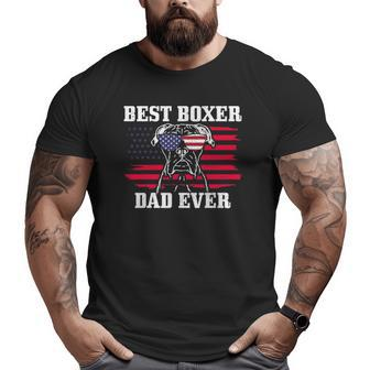 Mens Best Boxer Dad Ever Dog Patriotic 4Th Of July American Flag Big and Tall Men T-shirt | Mazezy