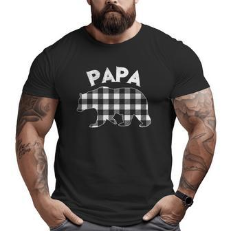 Mens Black And White Buffalo Plaid Papa Bear Christmas Pajama Big and Tall Men T-shirt | Mazezy