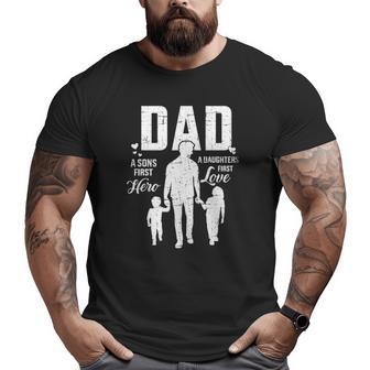 Mens Dad Sons First Hero Daughters Love For Father's Day Big and Tall Men T-shirt | Mazezy CA