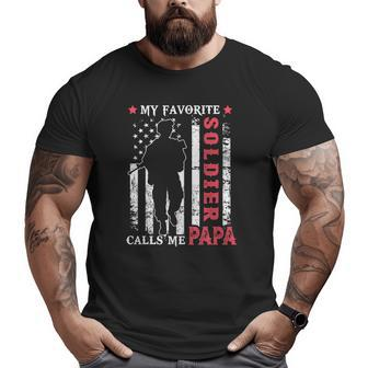Mens My Favorite Soldier Calls Me Papa Usa Flag Father's Day Big and Tall Men T-shirt | Mazezy