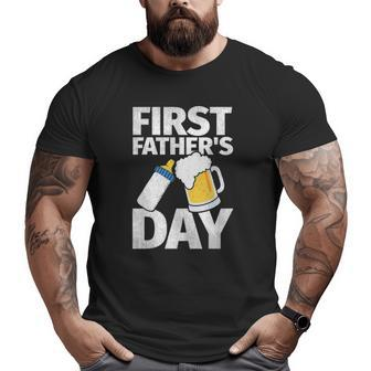 Mens First Father's Day Beer Baby Bottle Dad Daddy Big and Tall Men T-shirt | Mazezy