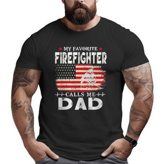 Mens My Favorite Firefighter Calls Me Dad Father's Day Big and Tall Men T-shirt | Mazezy
