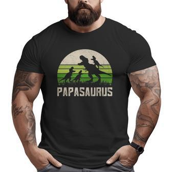 Mens Grandpa Of 3 Kids Papasaurus Dinosaur Fathers Day Big and Tall Men T-shirt | Mazezy