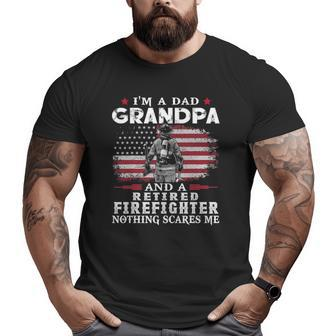 Mens Grandpa Retired Firefighter Nothing Scares Me Father's Day Big and Tall Men T-shirt | Mazezy