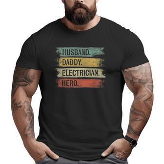 Mens Husband Daddy Electrician Hero Lineman Dad Big and Tall Men T-shirt | Mazezy
