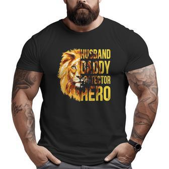 Mens Husband Daddy Protector Hero Father's Day Flag Usa Big and Tall Men T-shirt | Mazezy