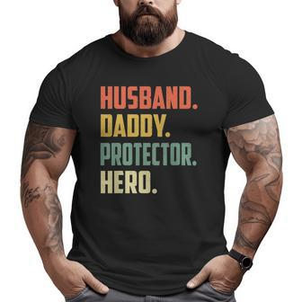 Mens Husband Daddy Protector Hero Vintage Colors Big and Tall Men T-shirt | Mazezy