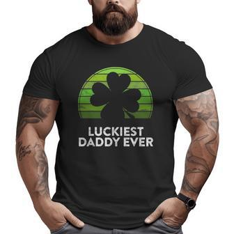 Mens Luckiest Daddy Ever Shamrock Sunset St Patrick's Day Dad Big and Tall Men T-shirt | Mazezy