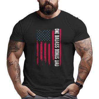 Mens One Badass Bonus Dad American Flag Father's Day Big and Tall Men T-shirt | Mazezy