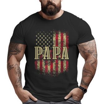 Mens Papa American Flag Patriotic Grandfather Pops Grandpa Big and Tall Men T-shirt | Mazezy