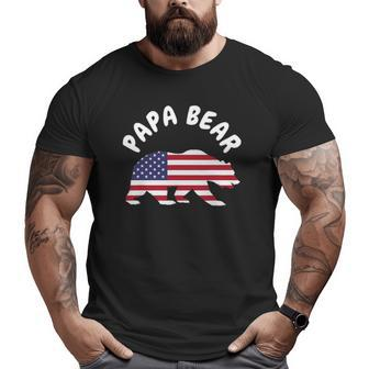 Mens Papa Bear Father's Day Usa American Flag 4Th Of July Big and Tall Men T-shirt | Mazezy CA