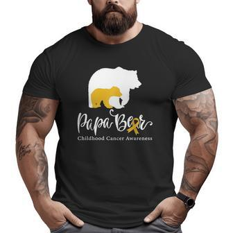 Mens Papa Bear Gold Ribbon Childhood Cancer Awareness Big and Tall Men T-shirt | Mazezy