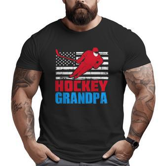 Mens Patriotic American Flag Usa Ice Hockey Grandpa Big and Tall Men T-shirt | Mazezy