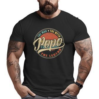 Mens Popo The Man The Myth The Legend Vintage Retro Fathers Day Big and Tall Men T-shirt | Mazezy