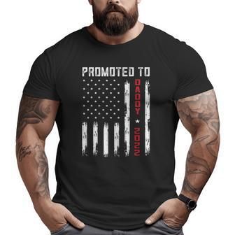 Mens Promoted To Daddy American Flag Pregnancy Announcement Big and Tall Men T-shirt | Mazezy