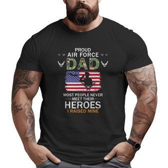 Mens Proud Air Force Dad I Raised My Heroes Camouflage Army Big and Tall Men T-shirt | Mazezy
