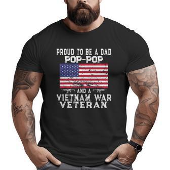 Mens Proud Dad Pop-Pop Vietnam War Veteran Retro Us Flag Grandpa Big and Tall Men T-shirt | Mazezy
