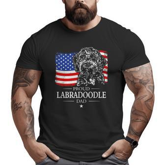 Mens Proud Labradoodle Dad American Flag Patriotic Dog Big and Tall Men T-shirt | Mazezy