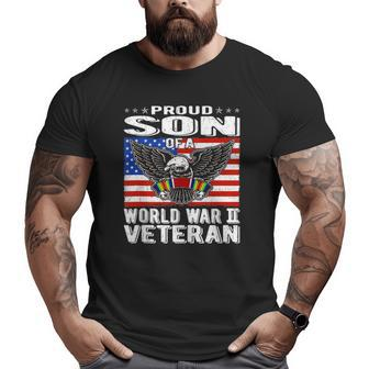 Mens Proud Son Of A World War 2 Veteran Patriotic Ww2 Family Big and Tall Men T-shirt | Mazezy