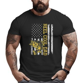 Mens Reel Cool Dad Fishing Father's Day 4Th Of July American Flag Big and Tall Men T-shirt | Mazezy