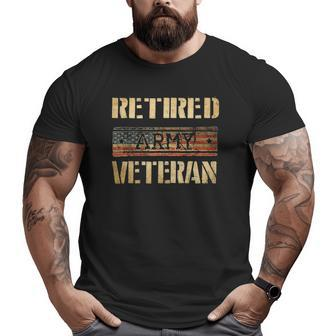 Mens Retired Army Veteran American Flag Big and Tall Men T-shirt | Mazezy