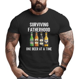 Mens Surviving Fatherhood One Beer At A Time Big and Tall Men T-shirt | Mazezy