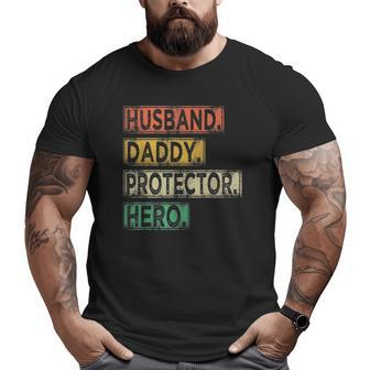 Mens Vintage Husband Daddy Protector Dad Hero Father's Day Big and Tall Men T-shirt | Mazezy