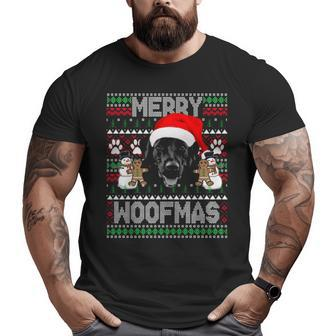 Merry Woofmas Cute Black Labrador Dog Ugly Sweater Big and Tall Men T-shirt | Mazezy