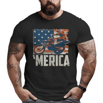 Motocross Racer Dirt Bike Merica American Flag Big and Tall Men T-shirt | Mazezy