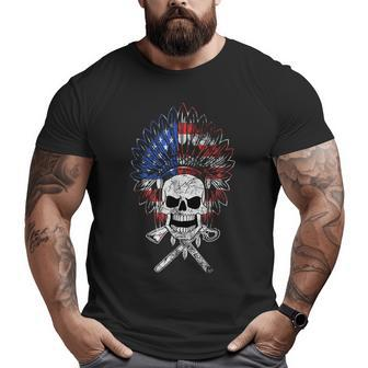 Native American Skeleton Indian Chief Skull Usa Flag Tribes Native American Big and Tall Men T-shirt | Mazezy DE