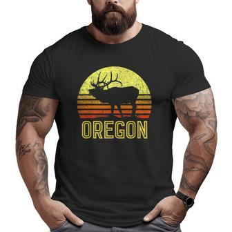 Oregon Elk Hunter Dad Vintage Retro Sun Bow Hunting Big and Tall Men T-shirt | Mazezy CA