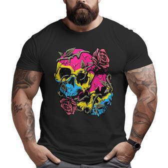 Pansexual Pride Pan Flag Skull Roses Subtle Lgbtq Big and Tall Men T-shirt | Mazezy