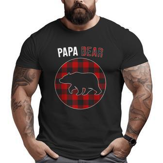 Papa Bear Red Plaid Matching Family Christmas Pajamas Big and Tall Men T-shirt | Mazezy