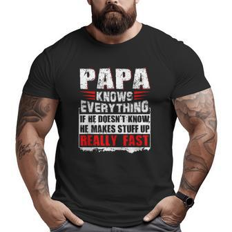Papa Knows Everything If He Doesn't Know He Makes Stuff Up Realy Fast Father's Day Big and Tall Men T-shirt | Mazezy AU