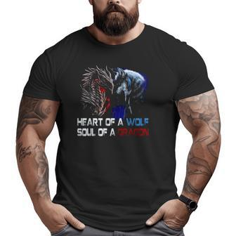 Papa The Man The Myth Heart Of A Wolf Soul Of A Dragon Vintage Father's Day Big and Tall Men T-shirt | Mazezy