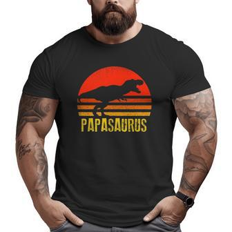 Papasaurus Retro Vintage Sunset Dinosaur Big and Tall Men T-shirt | Mazezy