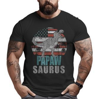Papawsaurus T Rex Dinosaur Grandpa Saurus American Flag Big and Tall Men T-shirt | Mazezy