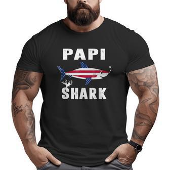 Papi Shark American Usa Flag Father's Day For Dad Big and Tall Men T-shirt | Mazezy