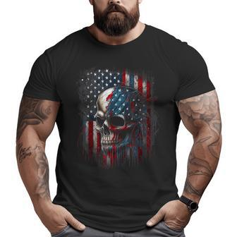 Patriotic Skull American Flag Graphic Big and Tall Men T-shirt | Mazezy