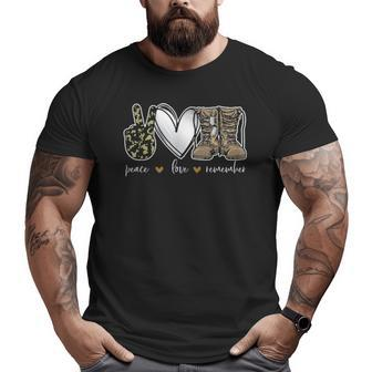 Peace Love Remember Combat Boots Usa Flag Veteran Day Big and Tall Men T-shirt | Mazezy