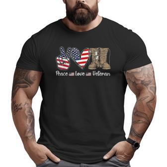 Peace Love Veteran Usa Flag Combat Boots Veteran Day Big and Tall Men T-shirt | Mazezy