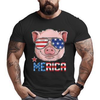Pig 4Th Of July Merica American Flag Sunglasses Big and Tall Men T-shirt | Mazezy