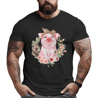 Pig With Leopard Headband Flower Cute Pig Lover Big and Tall Men T-shirt | Mazezy