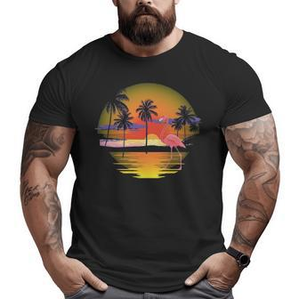 Pink Flamingo Sun Set At Beach Classic For Big and Tall Men T-shirt | Mazezy