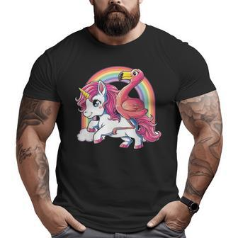 Pink Flamingo Unicorn Bird Lovers Squad Rainbow Big and Tall Men T-shirt | Mazezy
