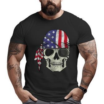 Pirate 4Th Of July Men Distressed Usa Skull American Flag Big and Tall Men T-shirt | Mazezy