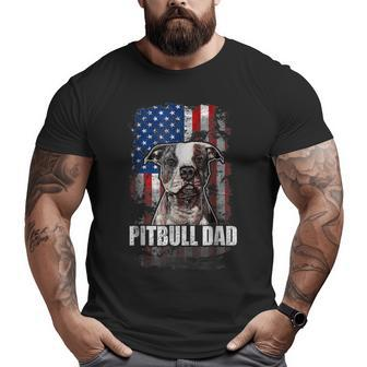 Pitbull Dad Men Proud American Flag Pull Dog Big and Tall Men T-shirt | Mazezy