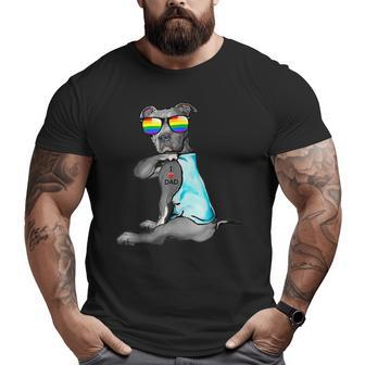Pitbull Gay Lgbt Pride I Love Dad Tattoo Dog Pitbull Big and Tall Men T-shirt | Mazezy