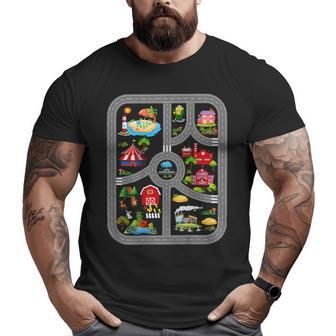 Play Cars On Dad's Back Mat Road Car Race Track Big and Tall Men T-shirt | Mazezy