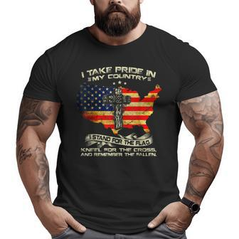 I Take Pride In My Country I Stand For Flag American Veteran Big and Tall Men T-shirt | Mazezy